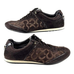 Coach Kelbie Womens 9M Signature Sneakers Brown Suede AOP Monogram